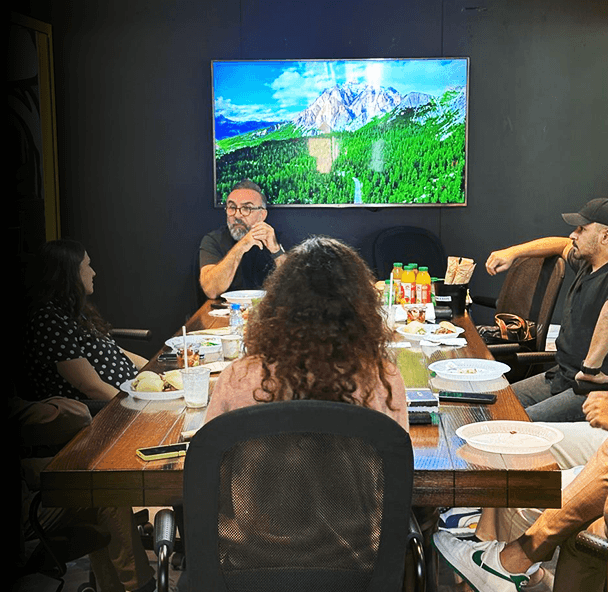 Garage team collaborating